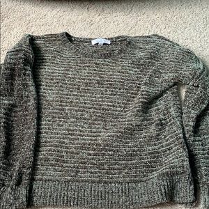 Pink rose dark green sweater